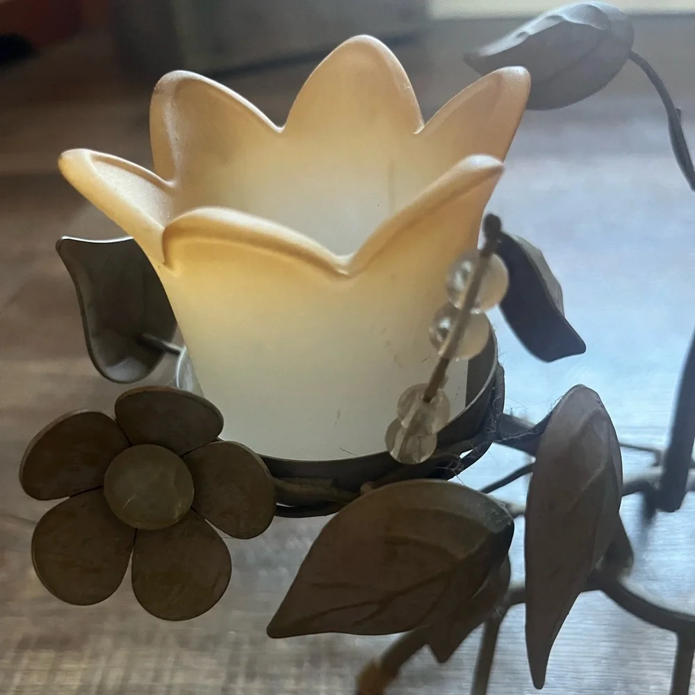 PartyLite Floral Candle Holder with Cream and Brown Accents - Picture 12 of 15